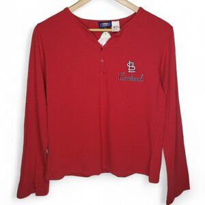 NWT St Louis Cardinals Henley Sleepwear Women's Embroidered Logo Baseball Fan XL